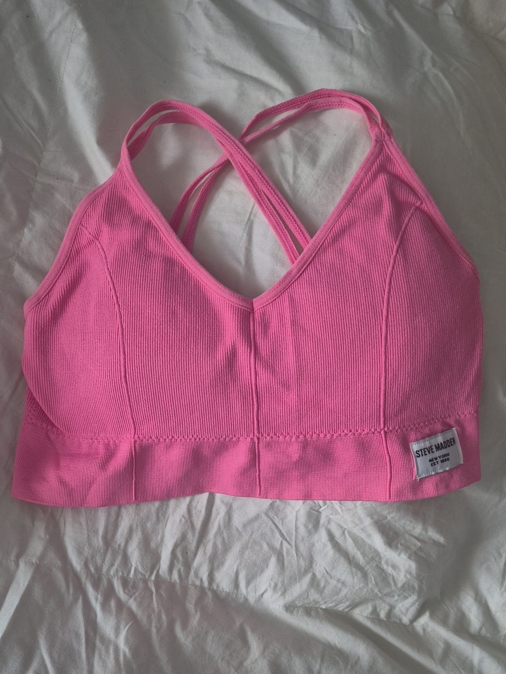 Steve Madden Hot Pink Ribbed Crossback Bralette L